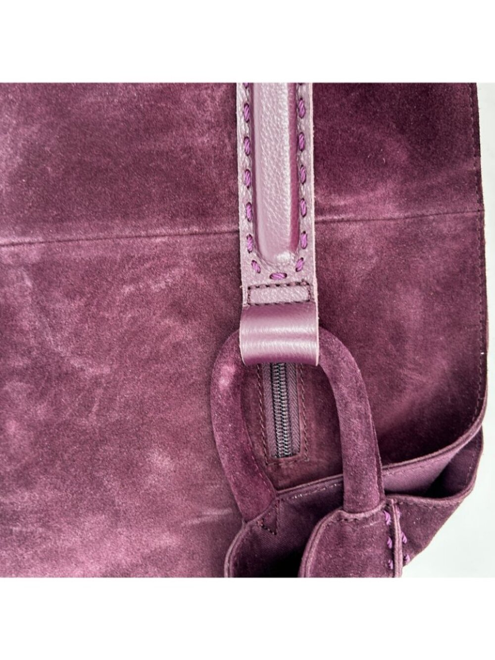 The Sak Los Feliz Tote Aubergine Suede Snap Shoulder Strap Silver Lined Slouchy - Picture 7 of 14